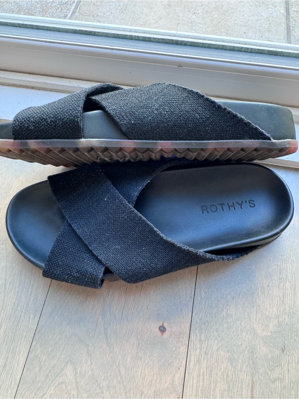 Rothy’s Black Crisscross Knit Slide Sandals Women’s 6.5
